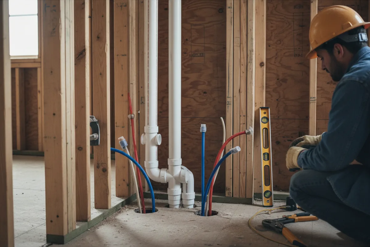 Drain and supply rough-in during Leak Detection in Thatcher