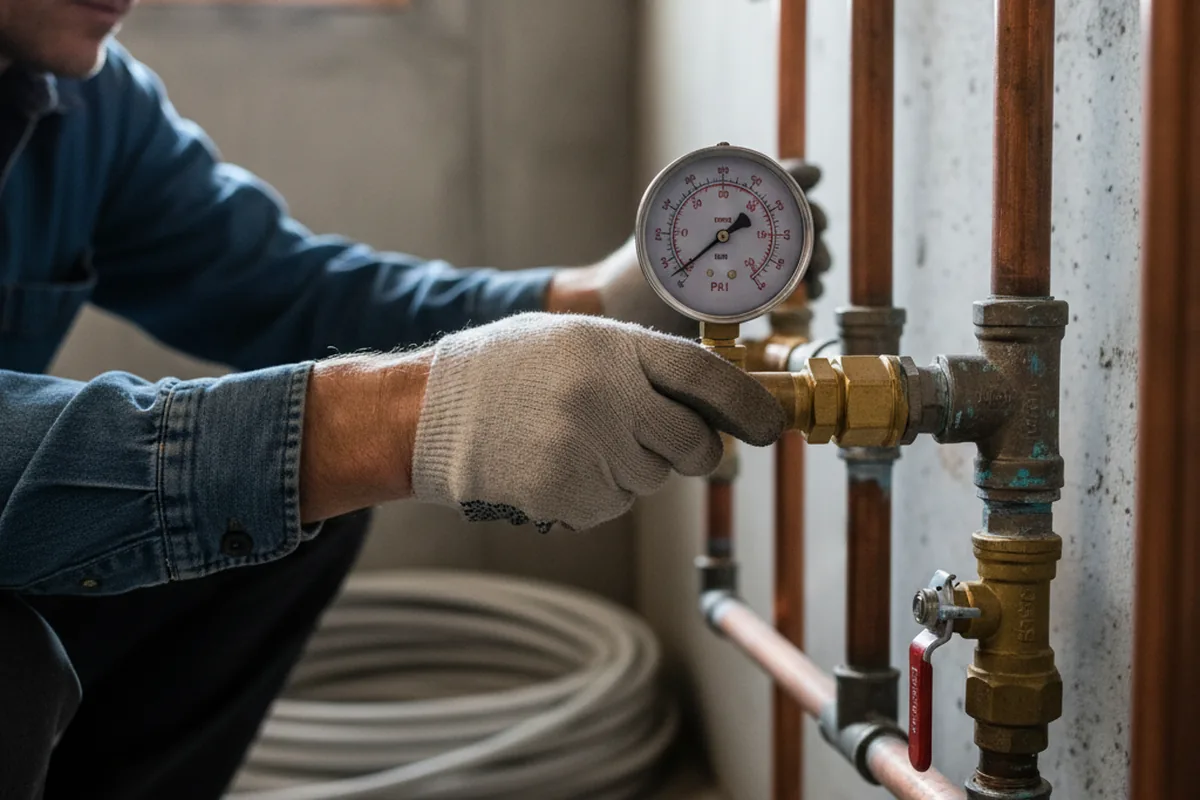 Pressure testing a repaired line during Water Line Repair in Thatcher